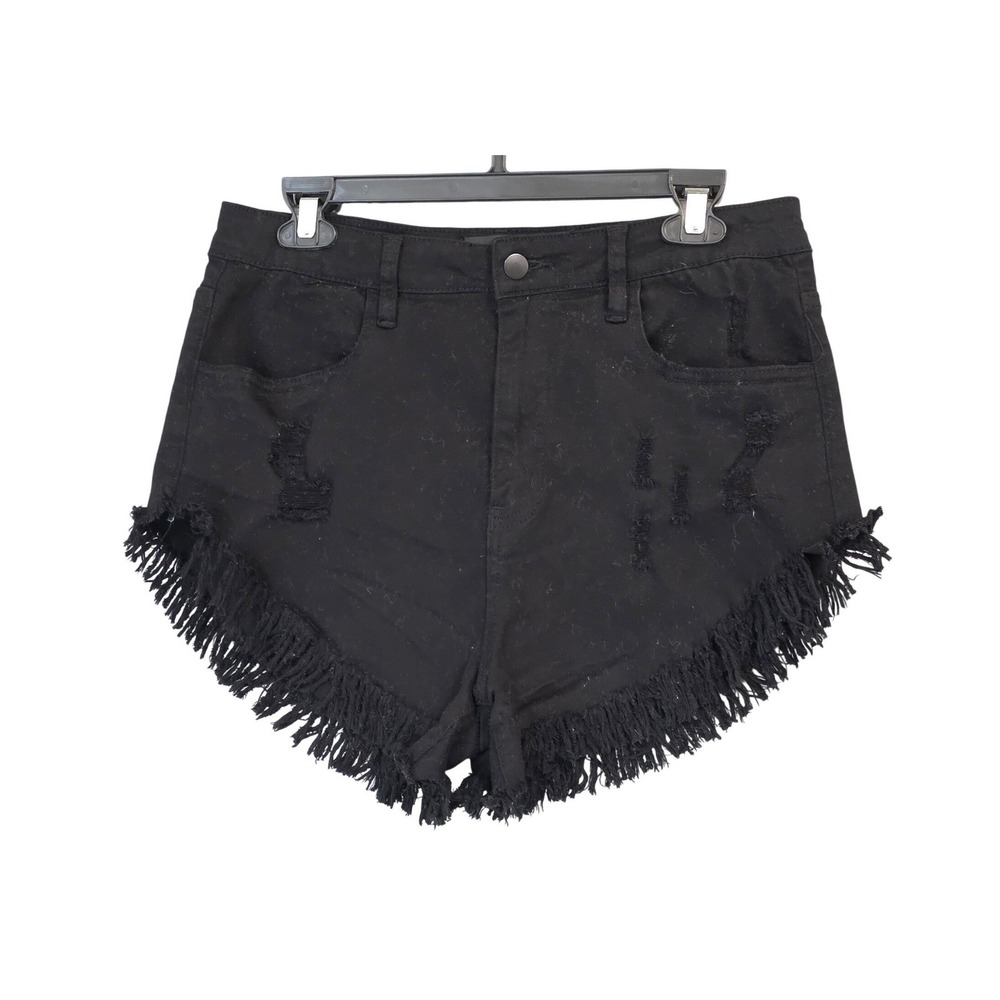 Fashion Nova Denim Shorts Black Frayed Fringe Distressed High